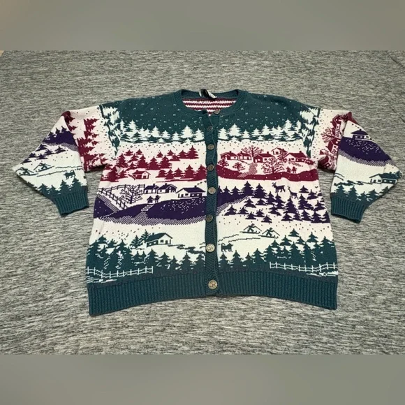 Vintage Northern Reflections Winter Scene Cardigan Ladies M/L - Picture 1 of 8